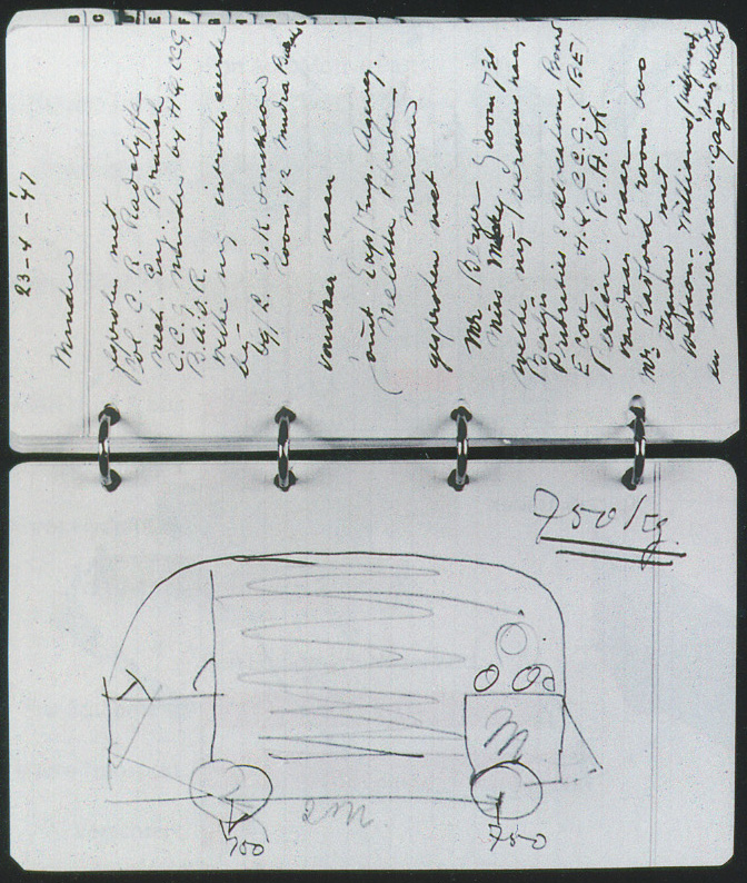 Schets van Ben Pon voor de Volkswagen Bus